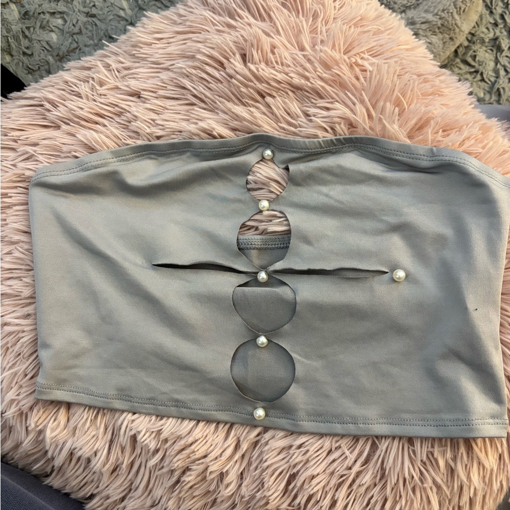 SHEIN Gray Pearl-Embellished Women's Tube Top